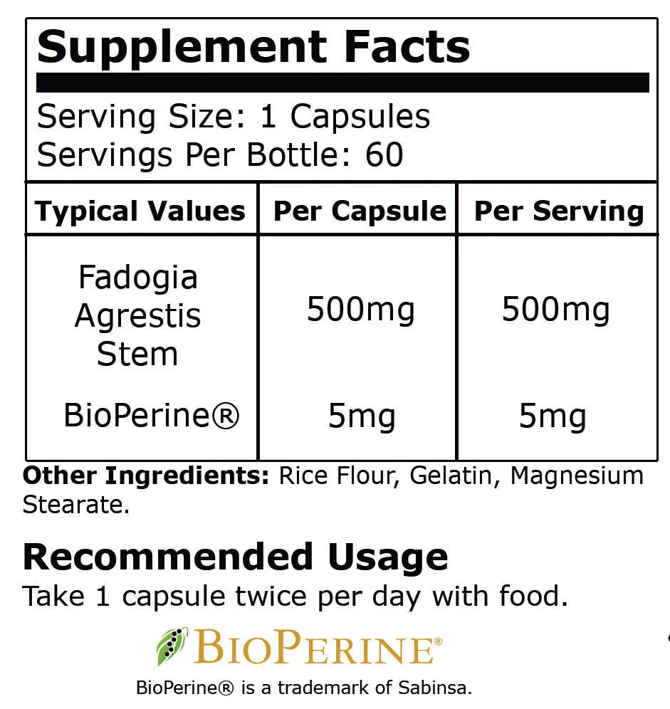 Black Mamba Fadogia Agrestis Nutritional Information