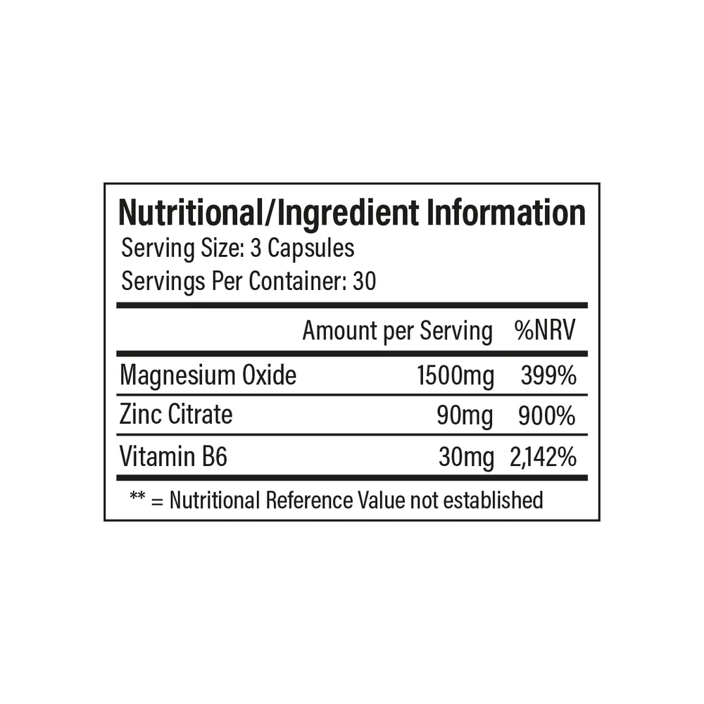 Trained By JP Zinc Magnesium & B6 supplement facts panel