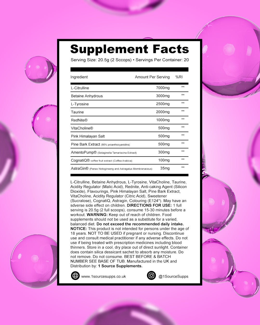 1 Source Supplements PUMPED1 scoop